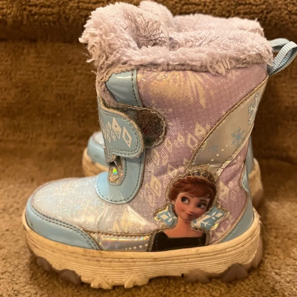Disney Frozen Girls Blue Purple Light-up Kids Snow Boots Size 7 Faux Fur Lined